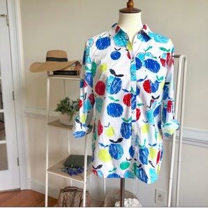 Talbots Apple Print Button Down Shirt